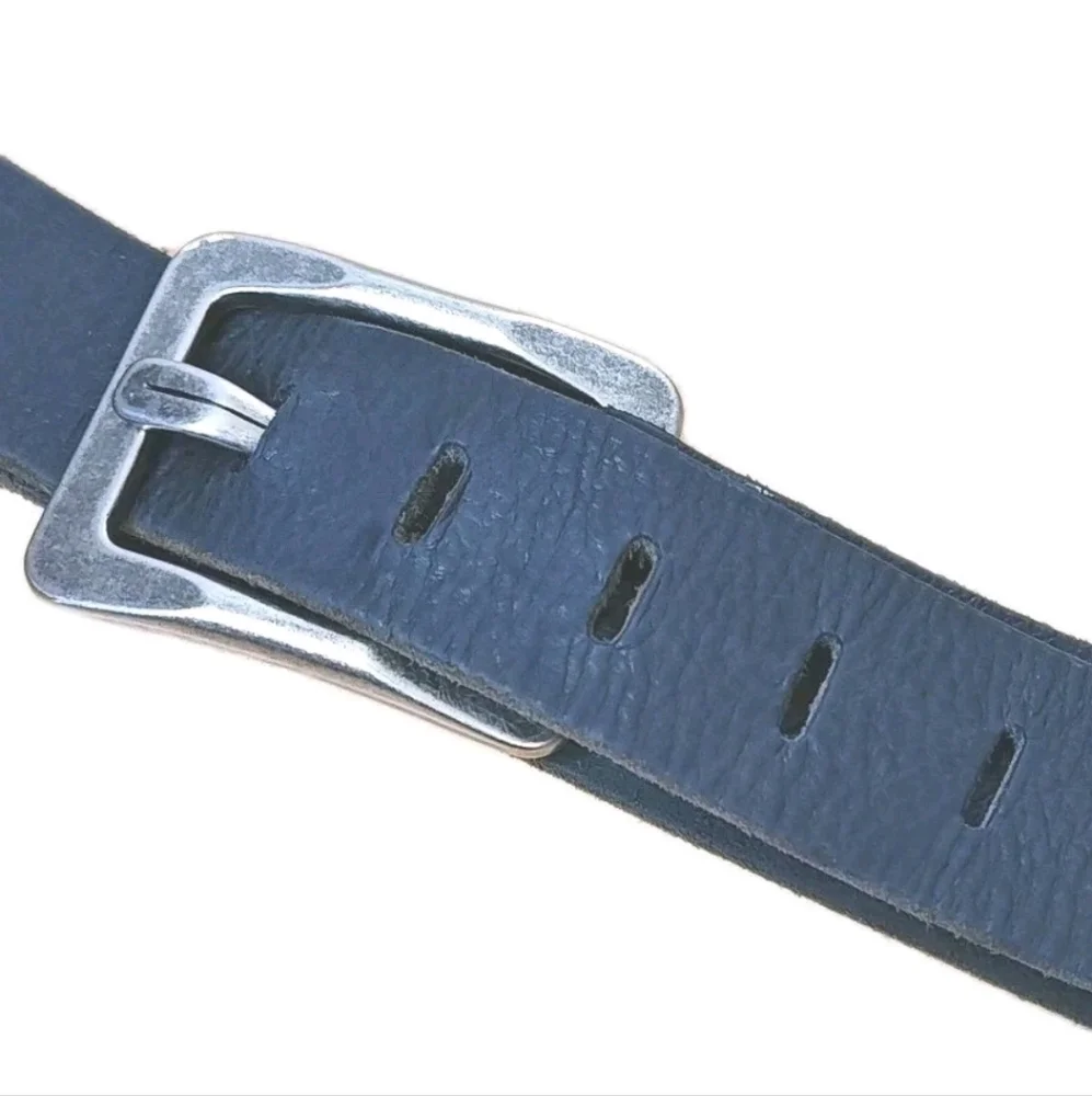 Tobacco Road Italian Leather Belt Men Sz 36 Black Silver Square Buckle Vtg USA